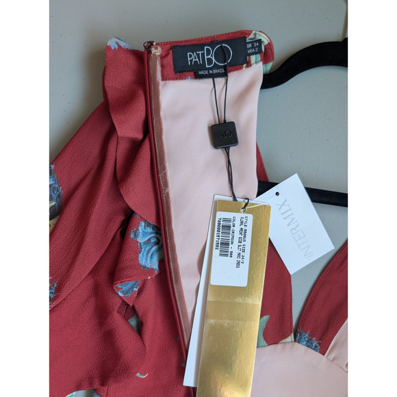 NWD Patbo Floral print Ruffle Side Slit Maxi Dress Size 2 Red V-neck #1D454 - Picture 11 of 14